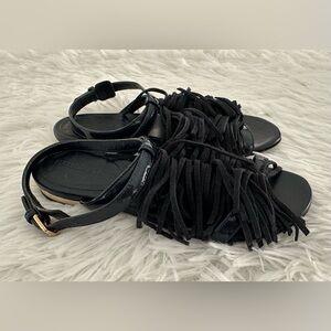 Authentic Burberry Girls Fringe‎ Navy Sandals Shoes Sz 31 13.5
